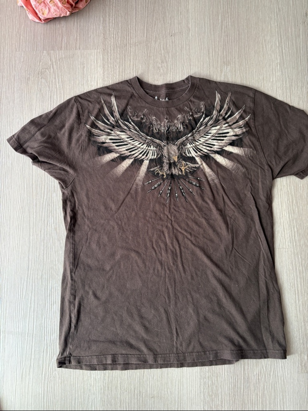 Liquid Blue Brown Short Sleeve Tee with Eagle Wing Graphic